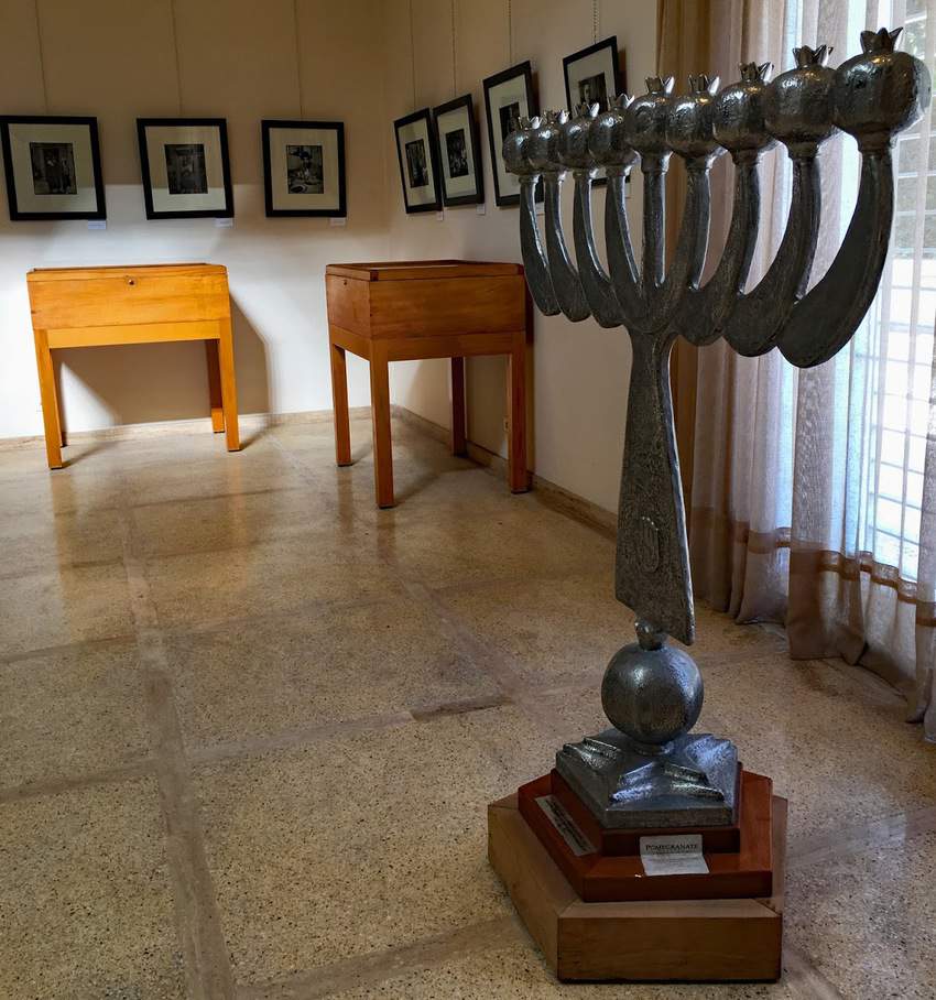 A large Hanukkah lamp, a 2012 gift from the American Sephardi Federation in New York, stands in an exhibit space inside the Museum of Moroccan Judaism in Casablanca Morocco.