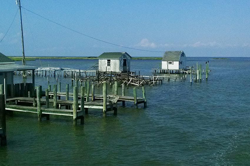 Waterman's shanty's looking northeast out of the main channel on Tangier Island