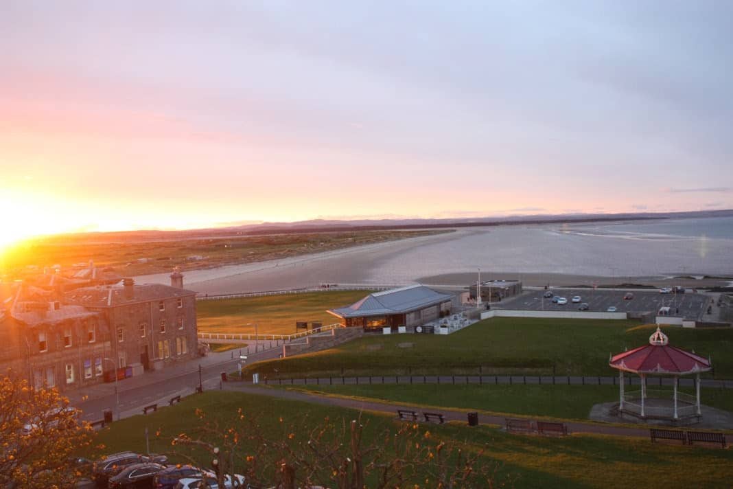 Sunset over the Royal and Ancient Clubhouse and the West Sands Beach.