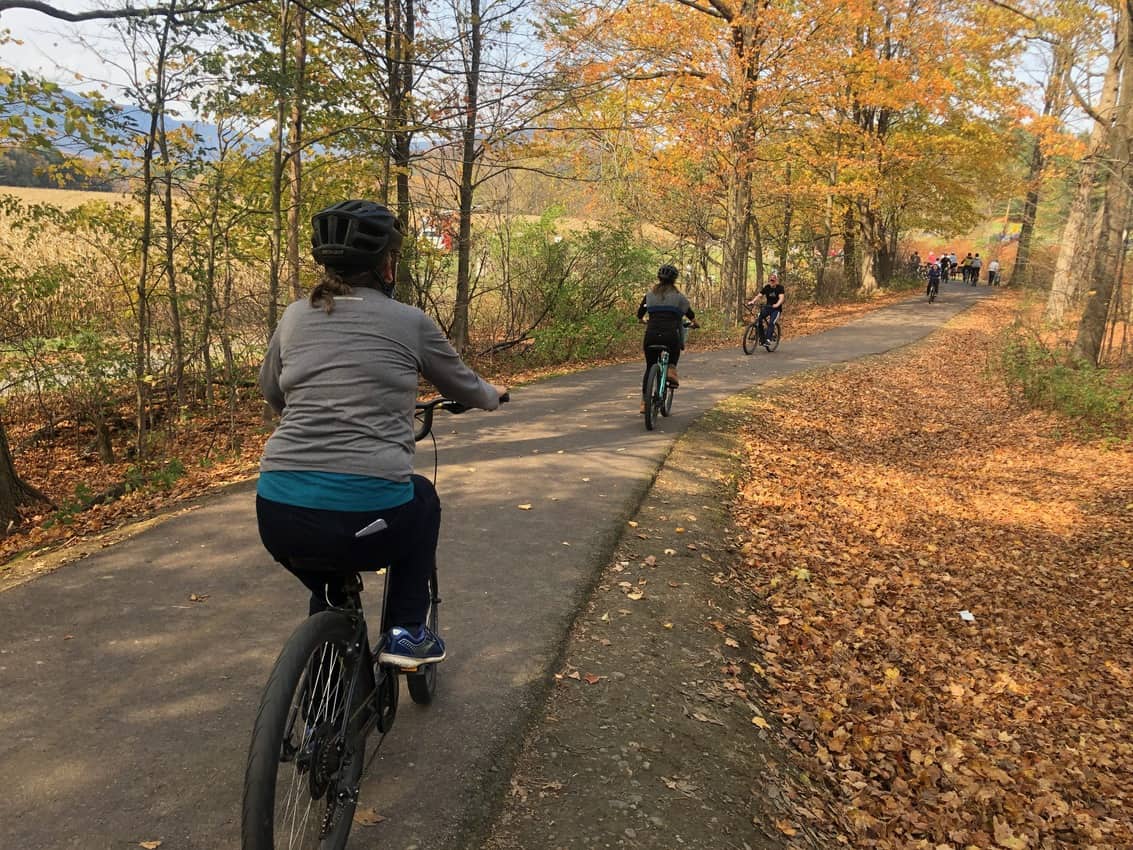 Stowe's Recreation Path winds for five miles beside the river, a word-class bike trail!