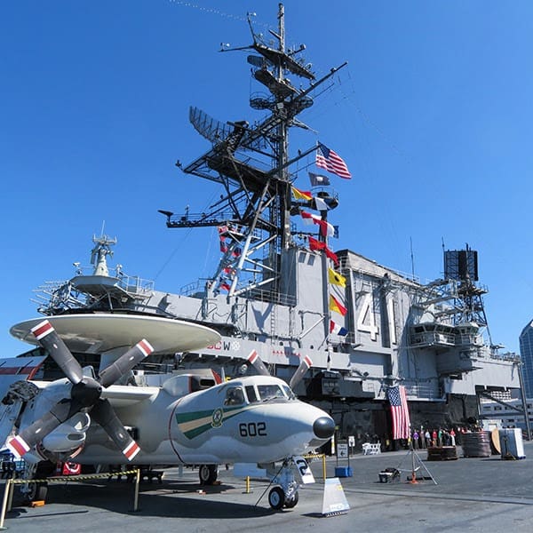 Visitors aboard the USS Midway in San Diego. The city has a huge naval base.