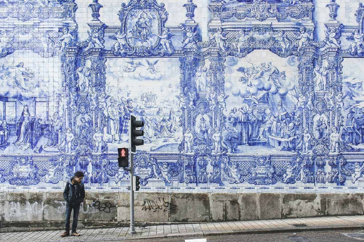 hand painted tiles on the wall in Porto