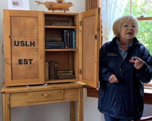 Books were delivered to the family in a wooden case. ‘This was the first traveling library,’ Linda Faust said.