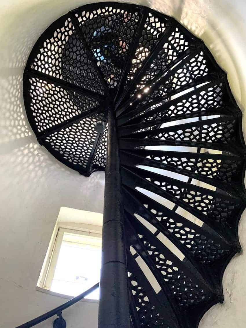 The cast iron spiral staircase has 55 steps to the lighthouse tower.