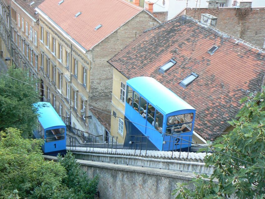 Funicular to get to the high part of the city Zagreb. Max Hartshorne photo.