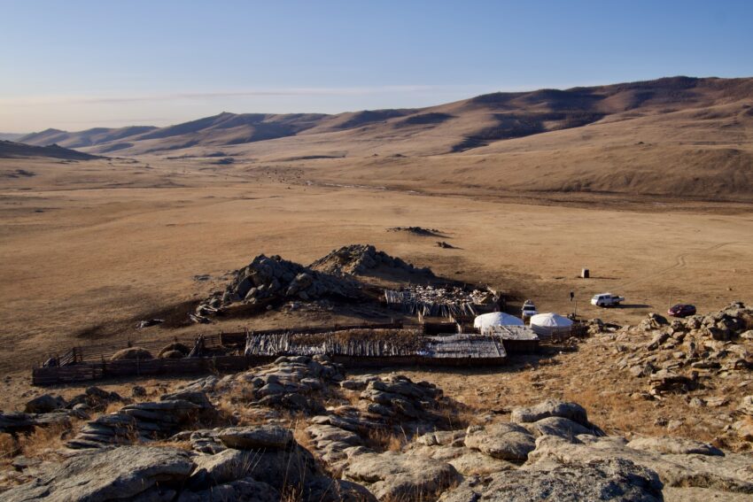 The camp in all its lonely glory. Note our host's brothers Prius that was able to navigate the terrain here ger.