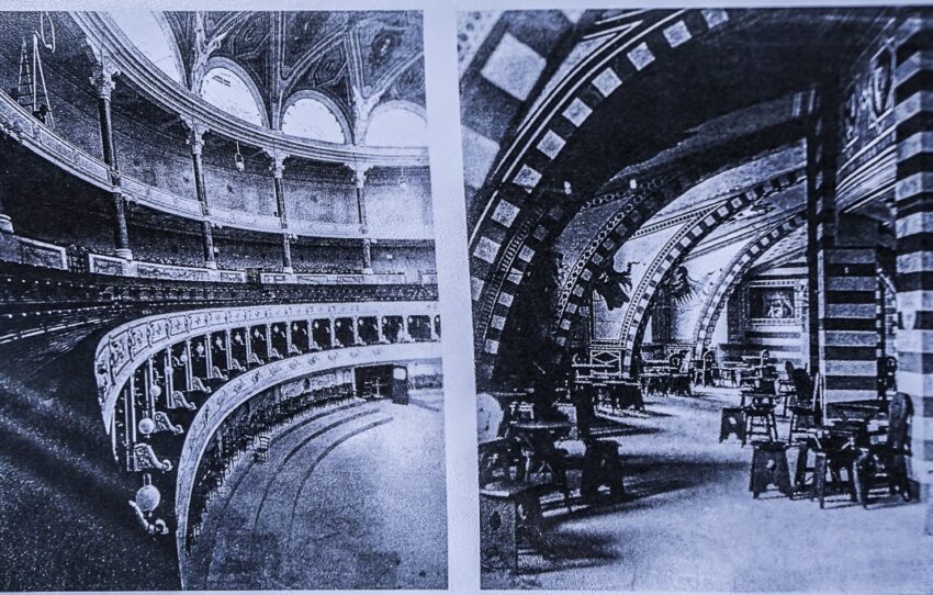 Drawings of the original concert hall and backstage. Mausoleum of Augustas