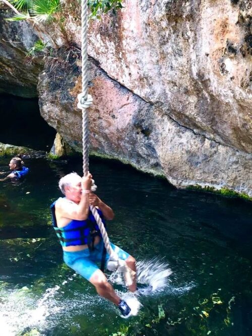 Rope Swing at Ixchel Grotto Xel Há