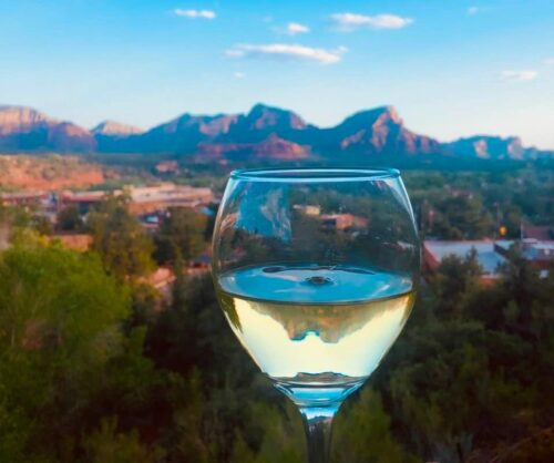 Red Rock Reflections while dining at Creekside American Bistro in Sedona Photo Credit Noreen Kompanik
