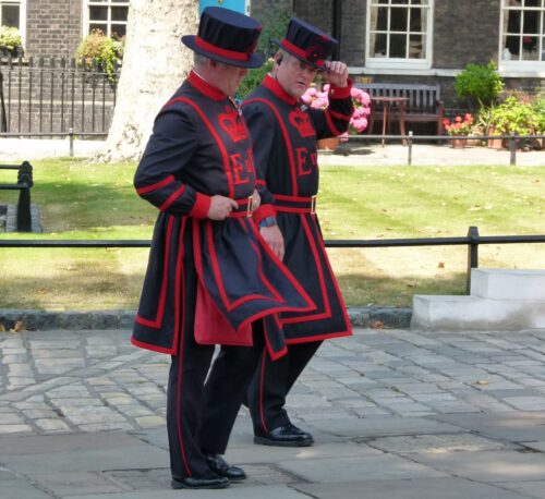 The ‘Beefeaters’ are both guards and guides at the Tower of London.