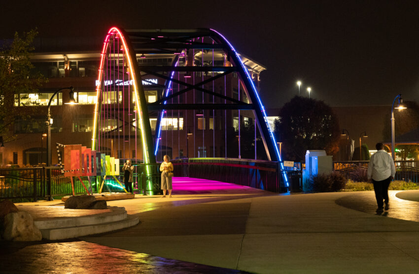 The bridges in downtown Eau Claire are lit at night, adding to the vibrancy of this Wisconsin city.