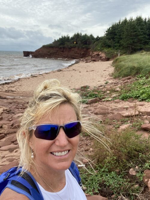 The author hiking the Camino PEI, a new trail that goes the entire way around Prince Edward Island.