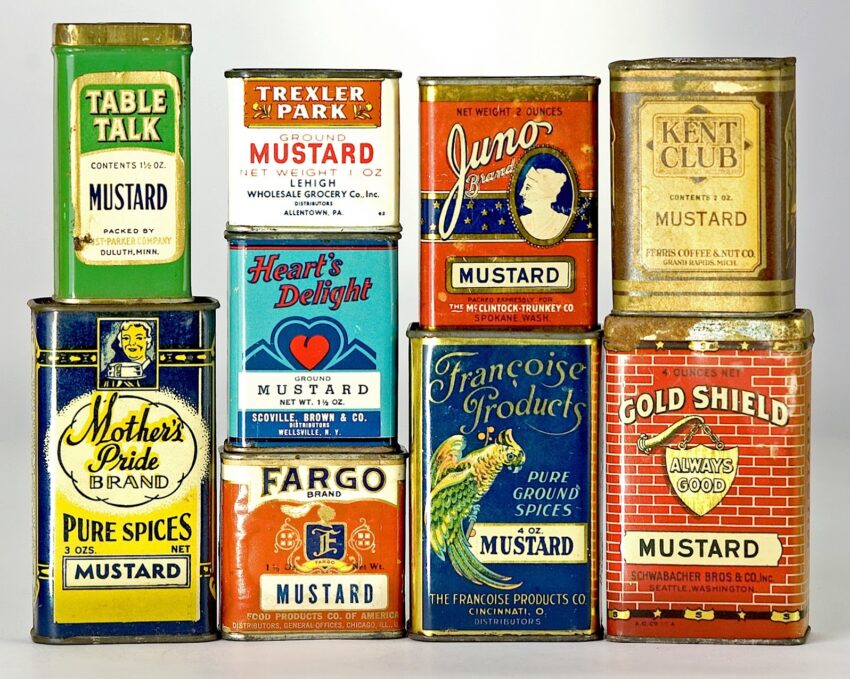 old mustard tins