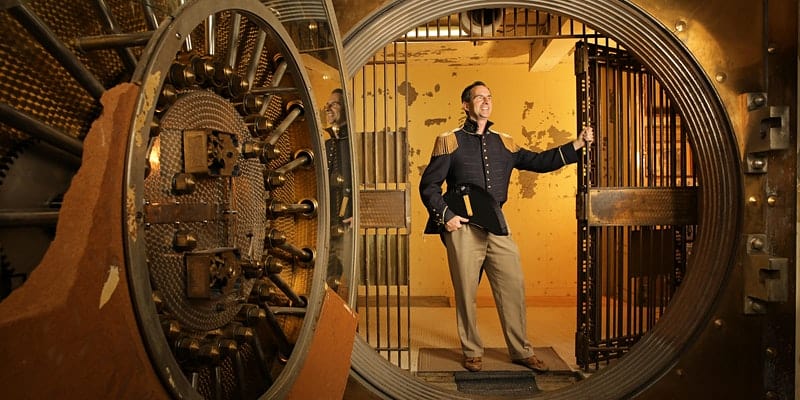 Local guide Gary Sass in a Jacksonville bank vault. 