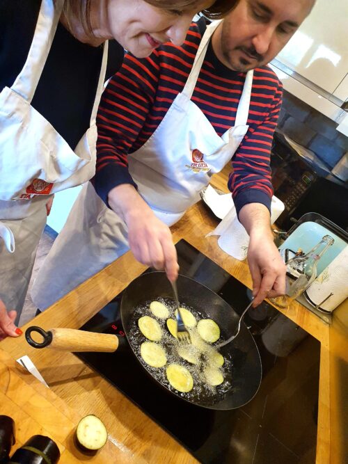 Fry the Aubergines in batches.