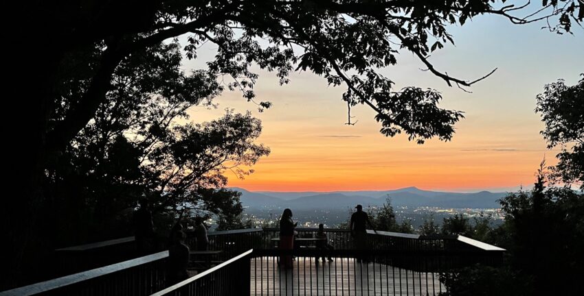The summit of Mill Mountain is the place to be at sunset for views of Roanoke and the Blue Ridge Mountains.