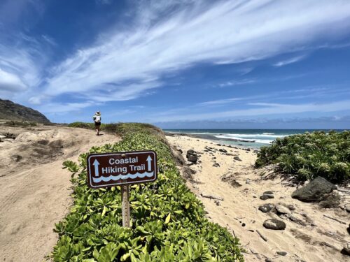  The Coastal Hiking Trail traces the ocean westward to the tip of Ka`ena Point.