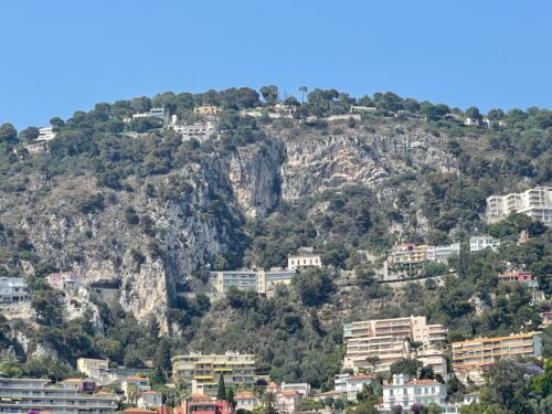 Houses of the rich in Villefranche, near Nice, from the sea.