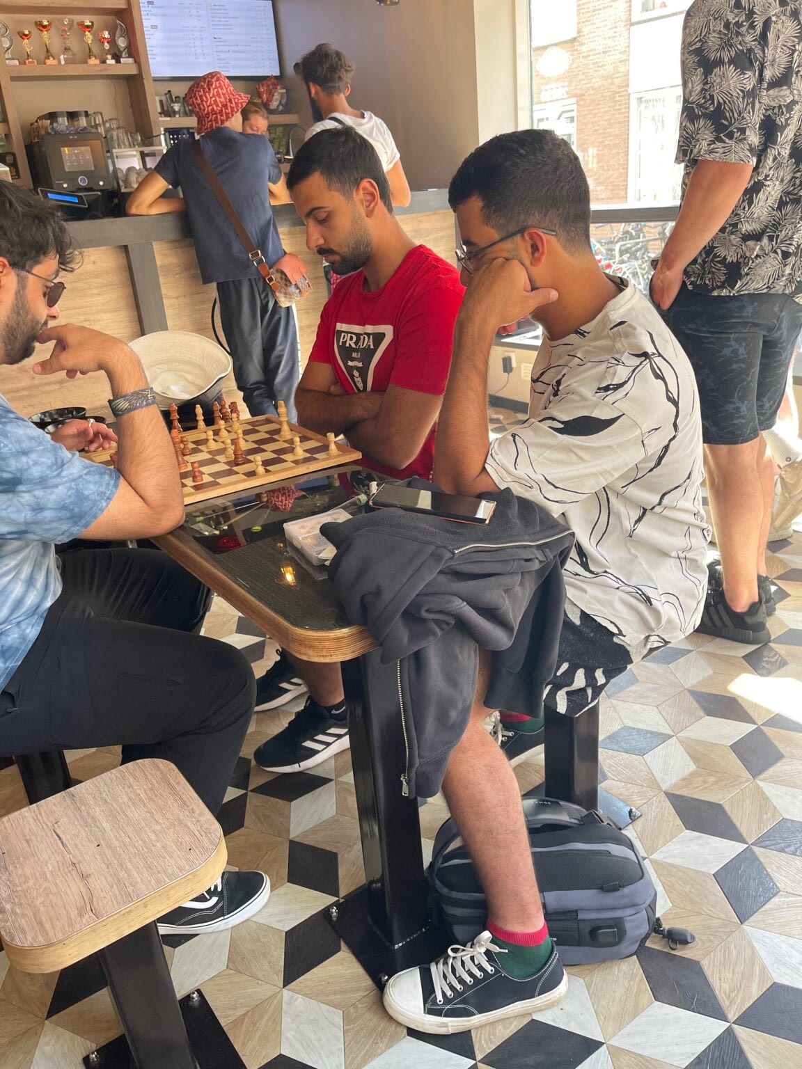 Chess match in a coffee shop in Amsterdam.