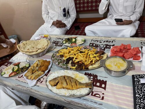 Typical Saudi feast on the floor.