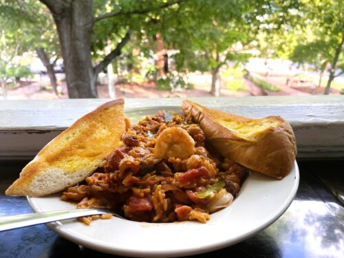 Shrimp and Crawfish Etoufee is on the menu at Bourbon Street Grille, a restaurant overlooking Dahlonega's town square.