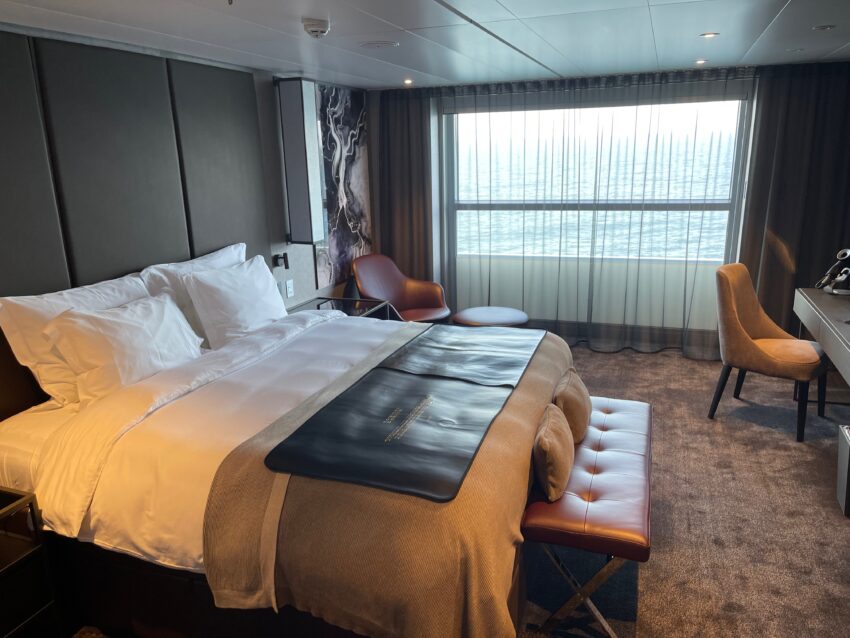 The cabins are all around 315 square feet minimum, which is about twice as large as on a typical cruise ship.