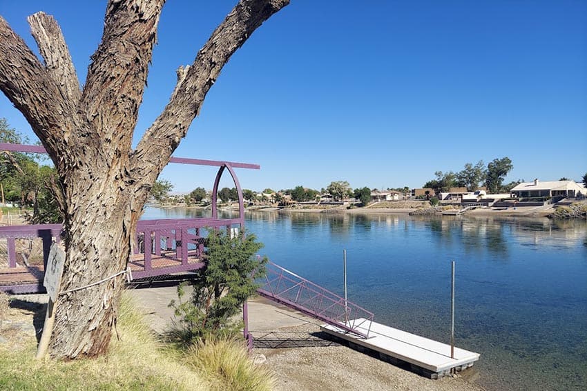View of Colorado River at Fendor's RV Park. Located on the grounds is a hotel which maintains its 60s vibes. Photo by Kathy Condon (Needles, CA)