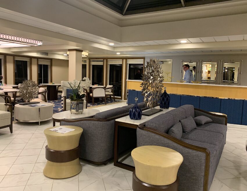The riverboat’s Sky Lounge features around-the-clock snacks and drinks