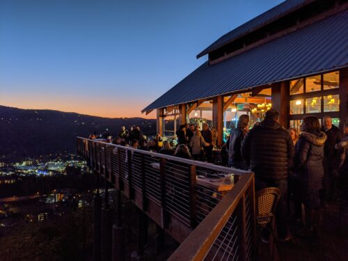 The sun sets over the Smokies from Anakeesta's Smokehouse restaurant.