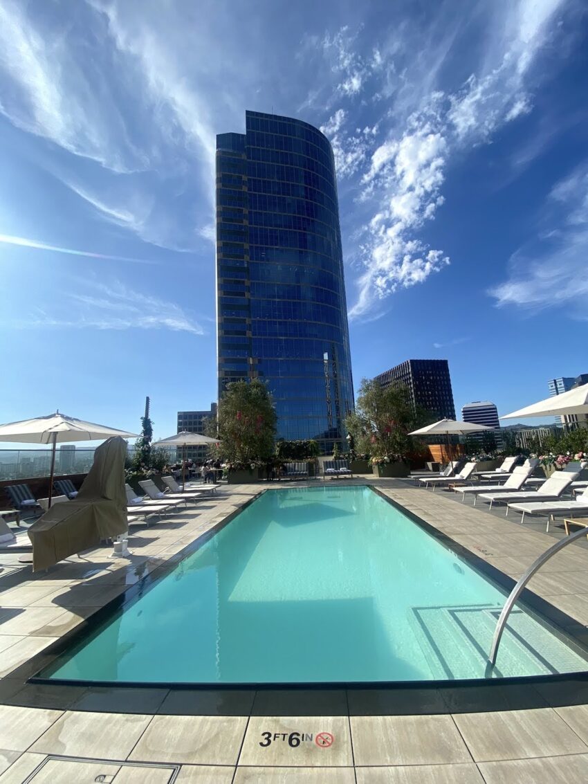 The hotels rooftop pool