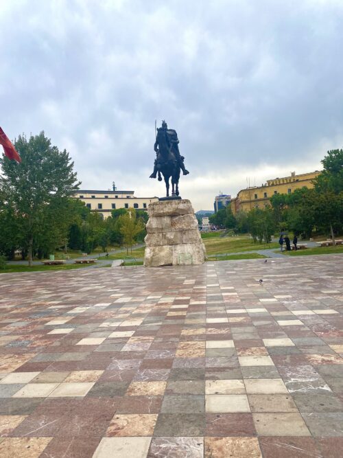 Skanderberg Statue in the city centre of Tirana.