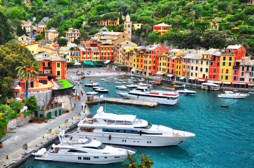 Superyachts and fishing boats dot Portofino's picturesque harbor