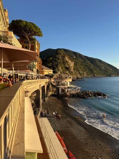 Camogli - Outdoor terraces line the promenade, facing the pebble beach and gorgeous sunsets.