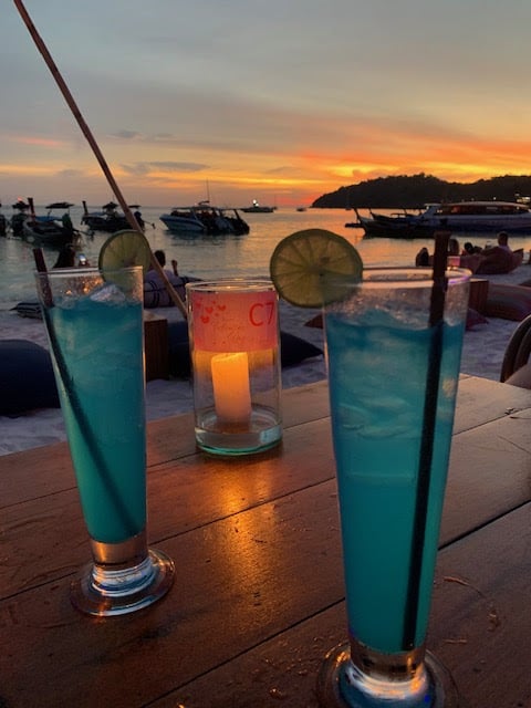 Cocktails at a stunning sunset on Pattaya!