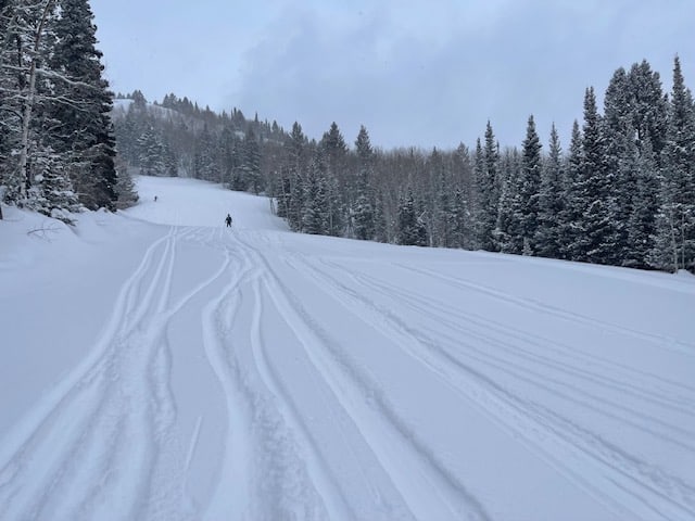 First tracks in the Utah powder at Beaver Mountain.