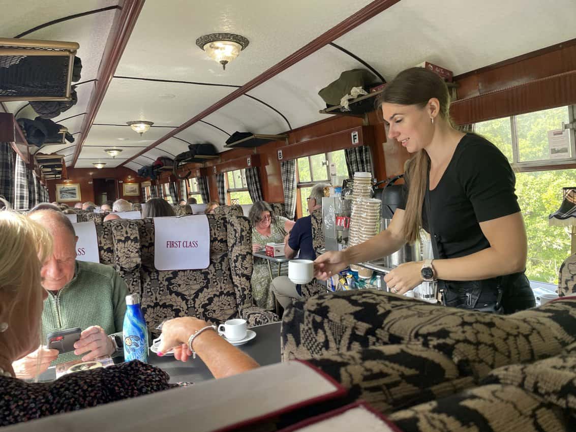 Tea service is included in the first-class car on the Jacobite Express.