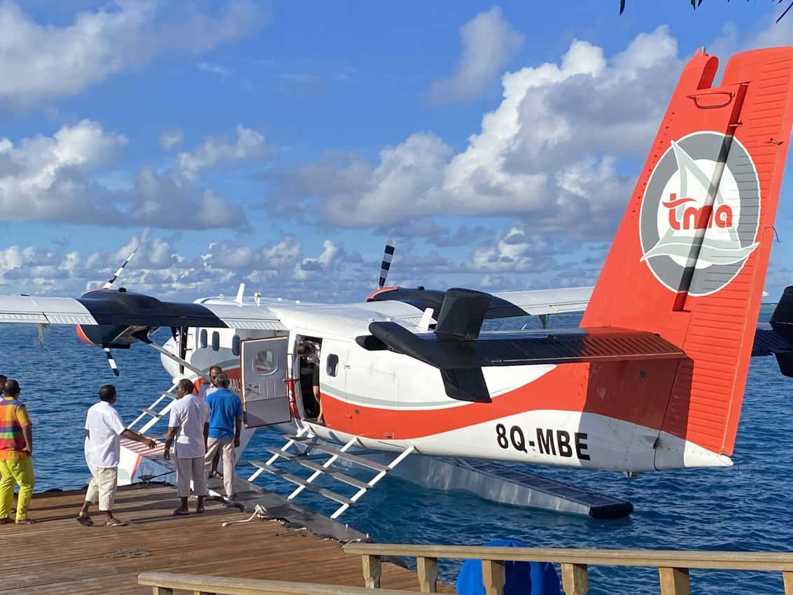 Boarding a seaplane in The Maldives. Janis Turk photos.