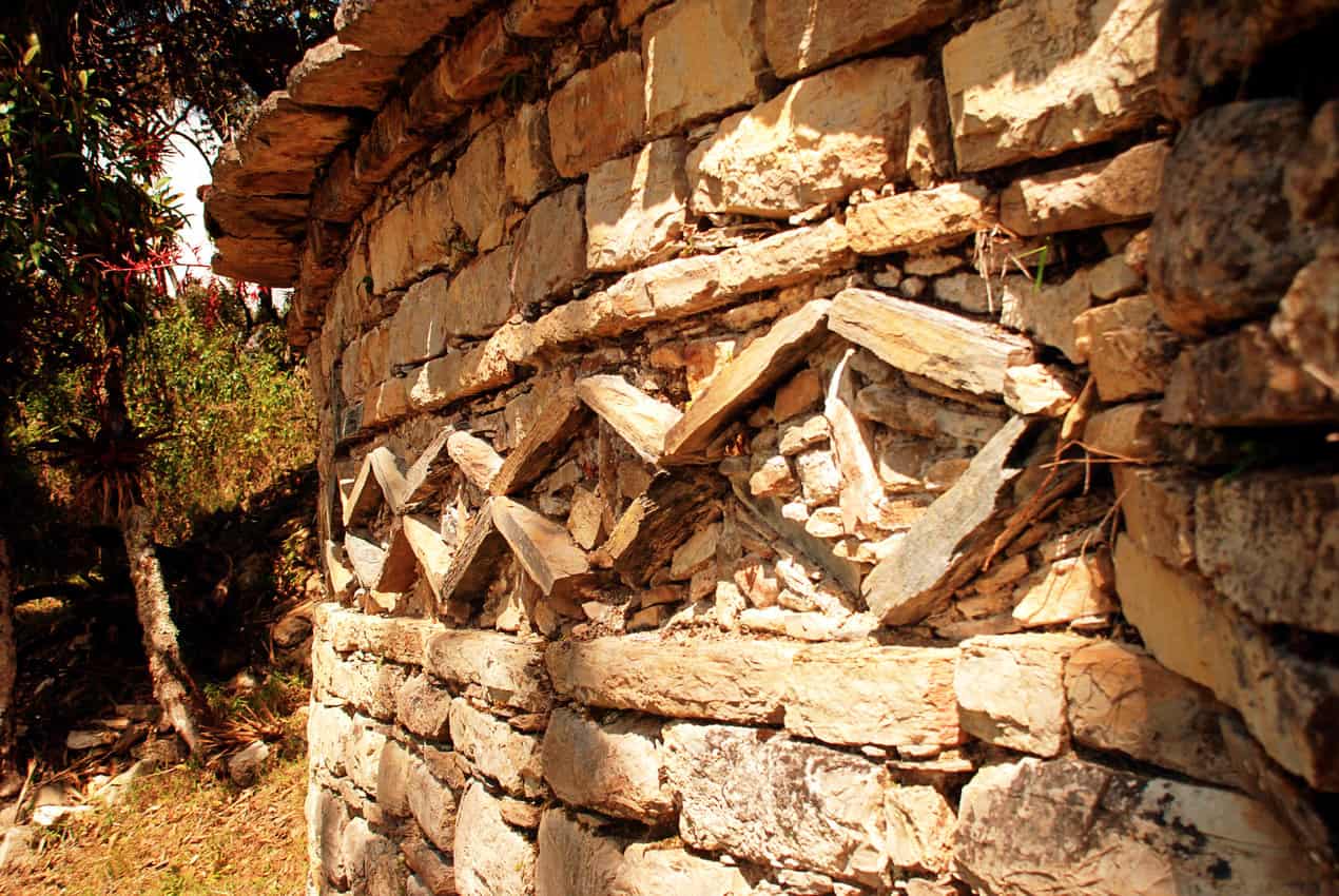 Details of an ancient stone house with a geometric design