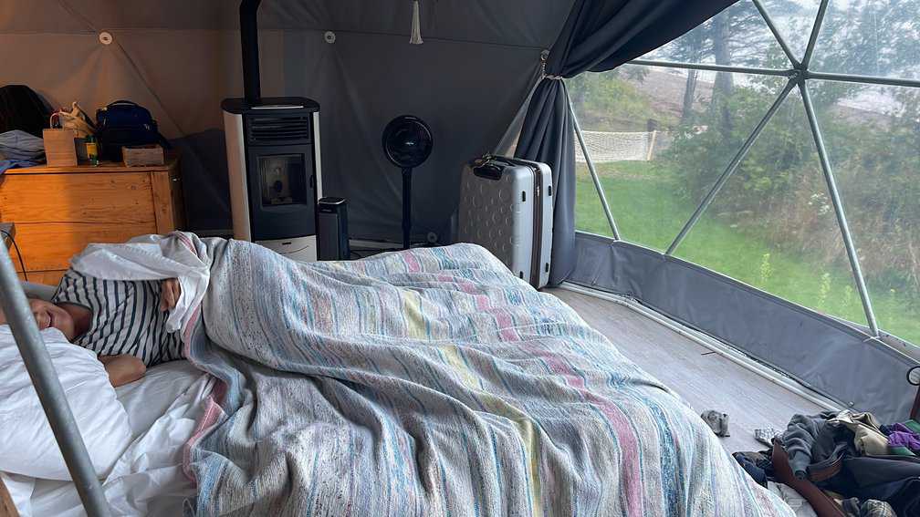 Waking up in one of the four geodesic domes, waterside at Cielo Glamping Maritime in Shippigan, New Brunswick.