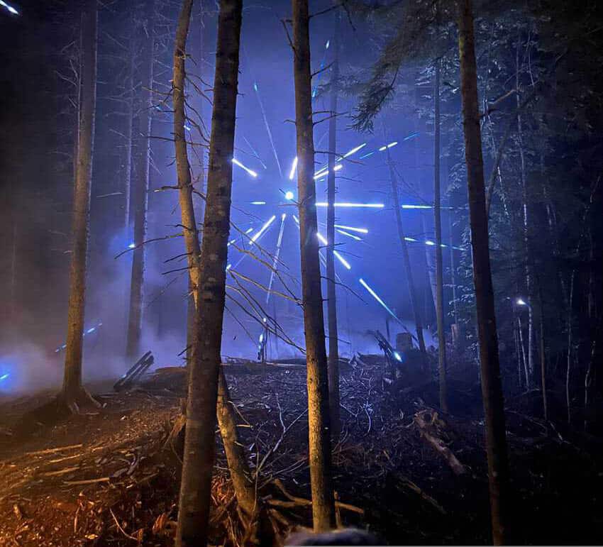 Arkadi Lumina is a lightshow in a dark forest in Bouctouche NB. Mary Gilman photo.
