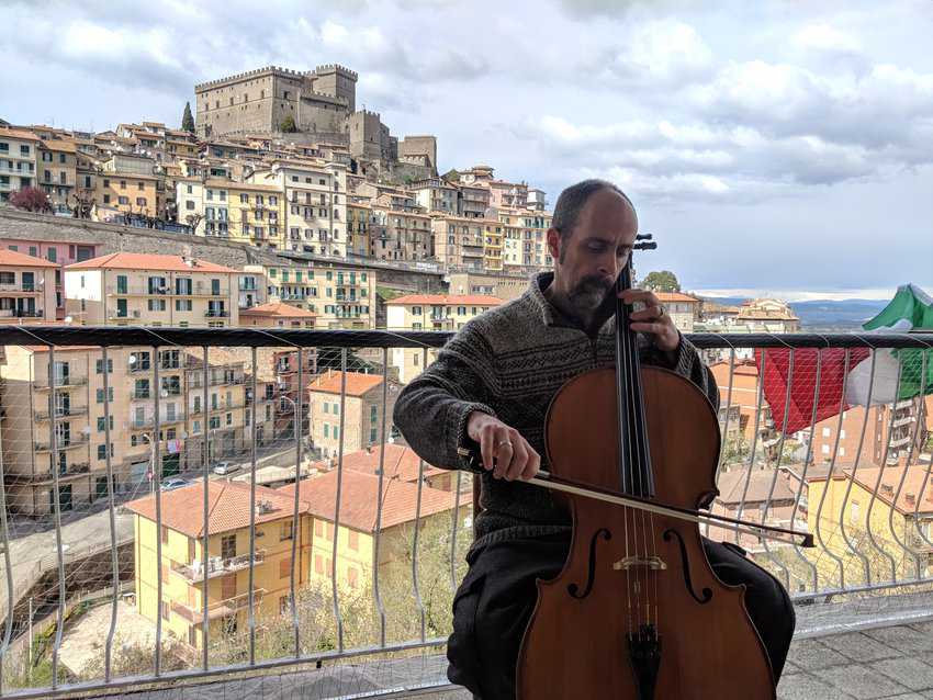 Matt performs on his balcony in Soriano nel Cimino, Italy