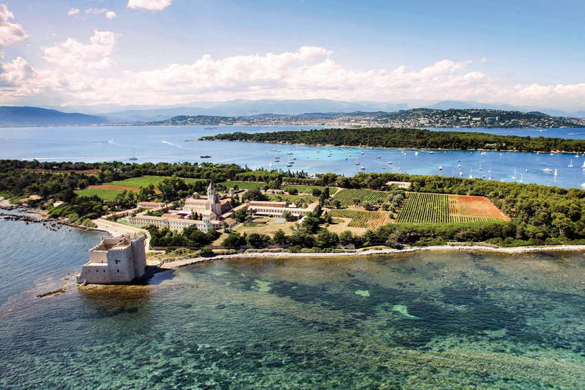 Aerial view of Saint-Honorat Island and the surrounding Bay of Cannes. Visit Cannes photo