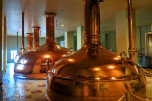 The gleaming copper vats of New Glarus Brewery